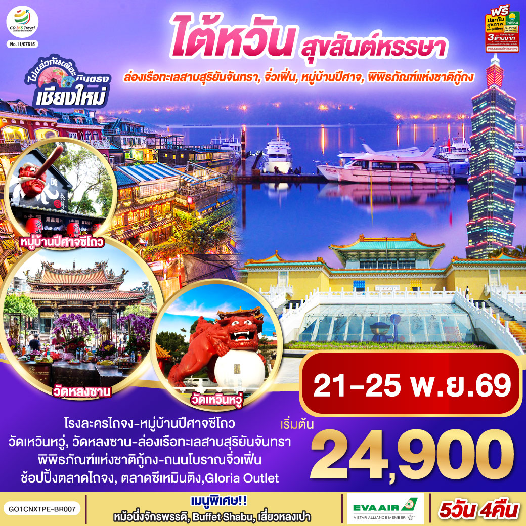 โรงละครไถจง|หมู่บ้านปีศาจซีโถว|วัดเหวิ่นหวู่|วัดหลงซาน|ล่องเรือทะเลสาบสุริยันจันทรา|
พิพิธภัณฑ์แห่งชาติกู้กง|ถนนโบราณจิ่วเฟิ่น|ช้อปปิ้งตลาดไถจง|ตลาดซีเหมินติง|Gloria Outlet